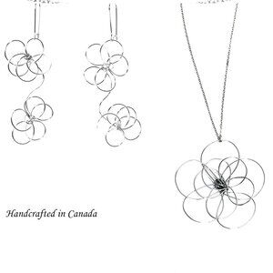 Wire flower earrings and necklace set handmade in Canada
